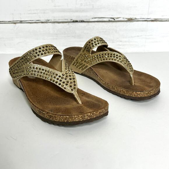Bio Gold Sandals Gold Glitter Slip On Thong Style Shoe Size 8 - Picture 1 of 9